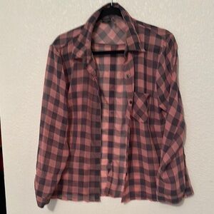 Faded Glory Pink and Black Casual Button Down Shirt